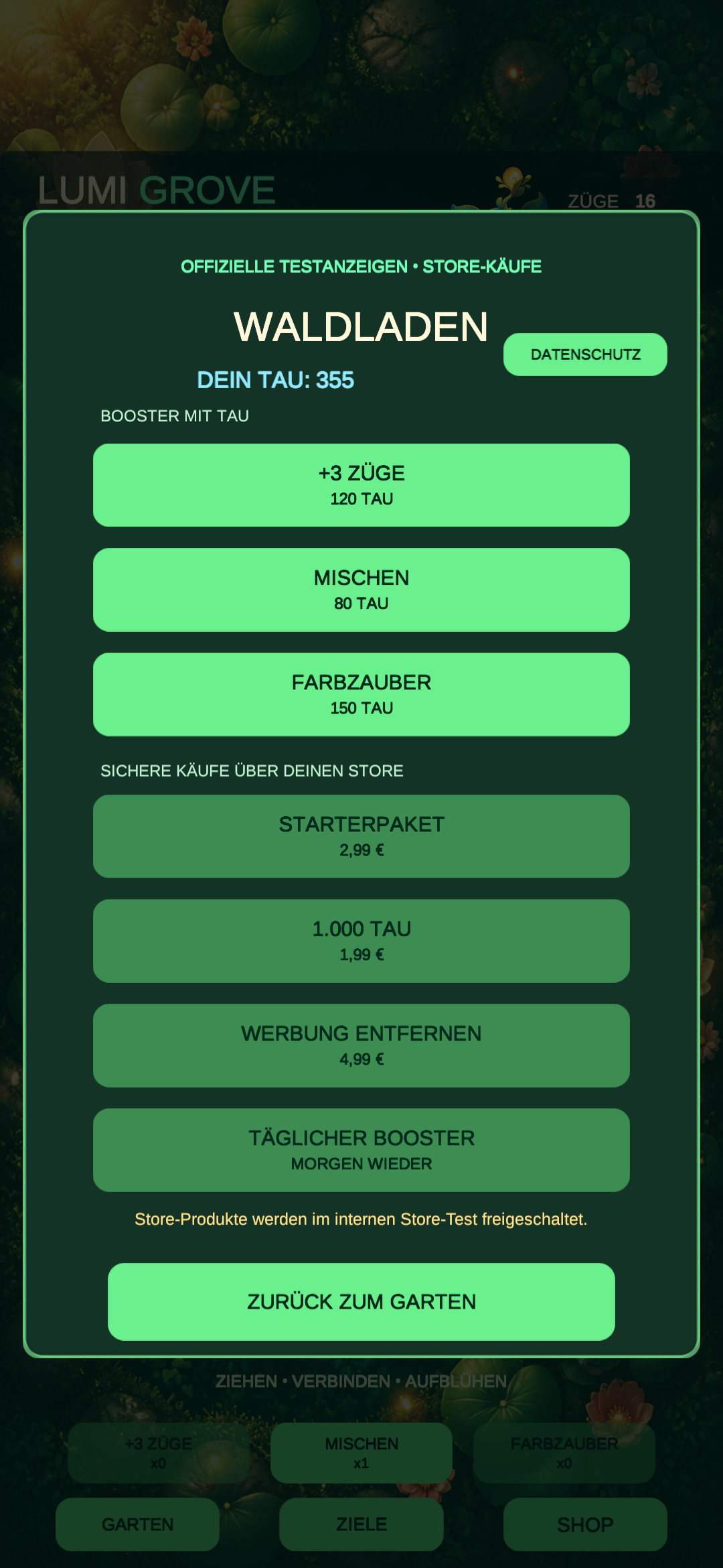 Optional boosters in Lumi Grove